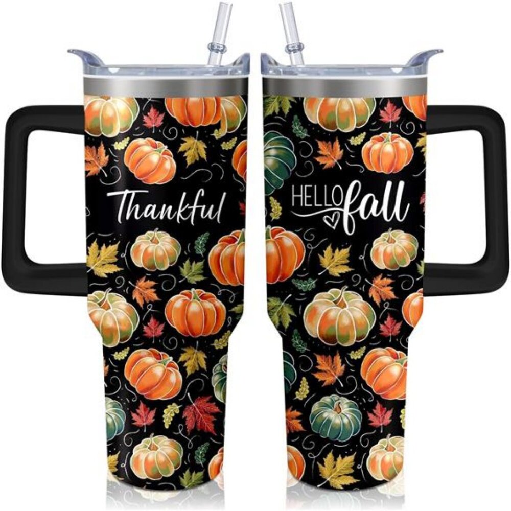 40oz Fall Pumpkin Tumbler With Handle and‎ Straw,Gifts for Women, Autumn Coffee